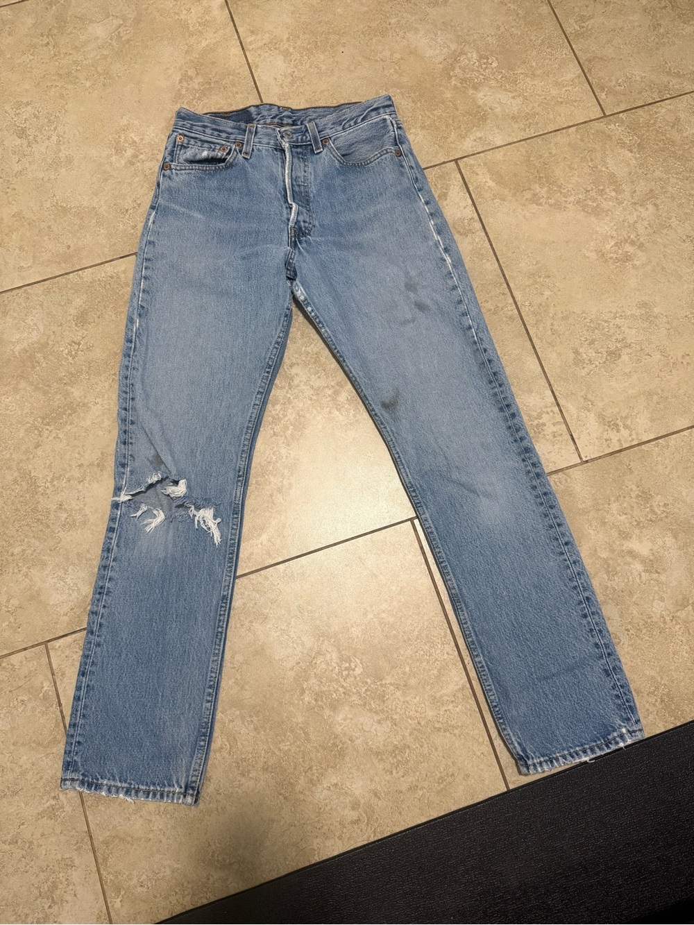 Levi's Light Blue Straight-Leg Distressed Jeans